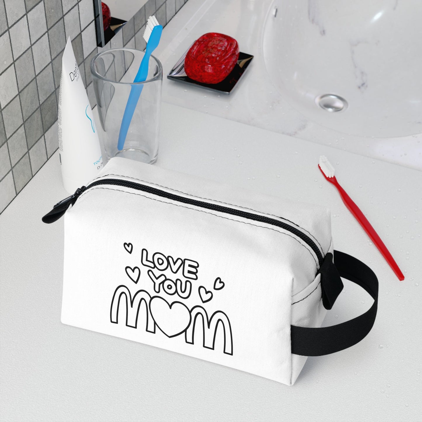 Black and White Makeup Bag, Pouch, Makeup Pouch for Mom, Unique Mother's Day Gifts, "Love You Mom" GiftSush Dopamine Decor