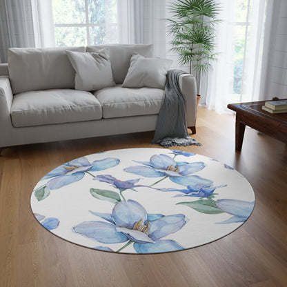 Blue and White Floral Print Round Rug, Amazing Carpet Home DecorSush Dopamine Decor