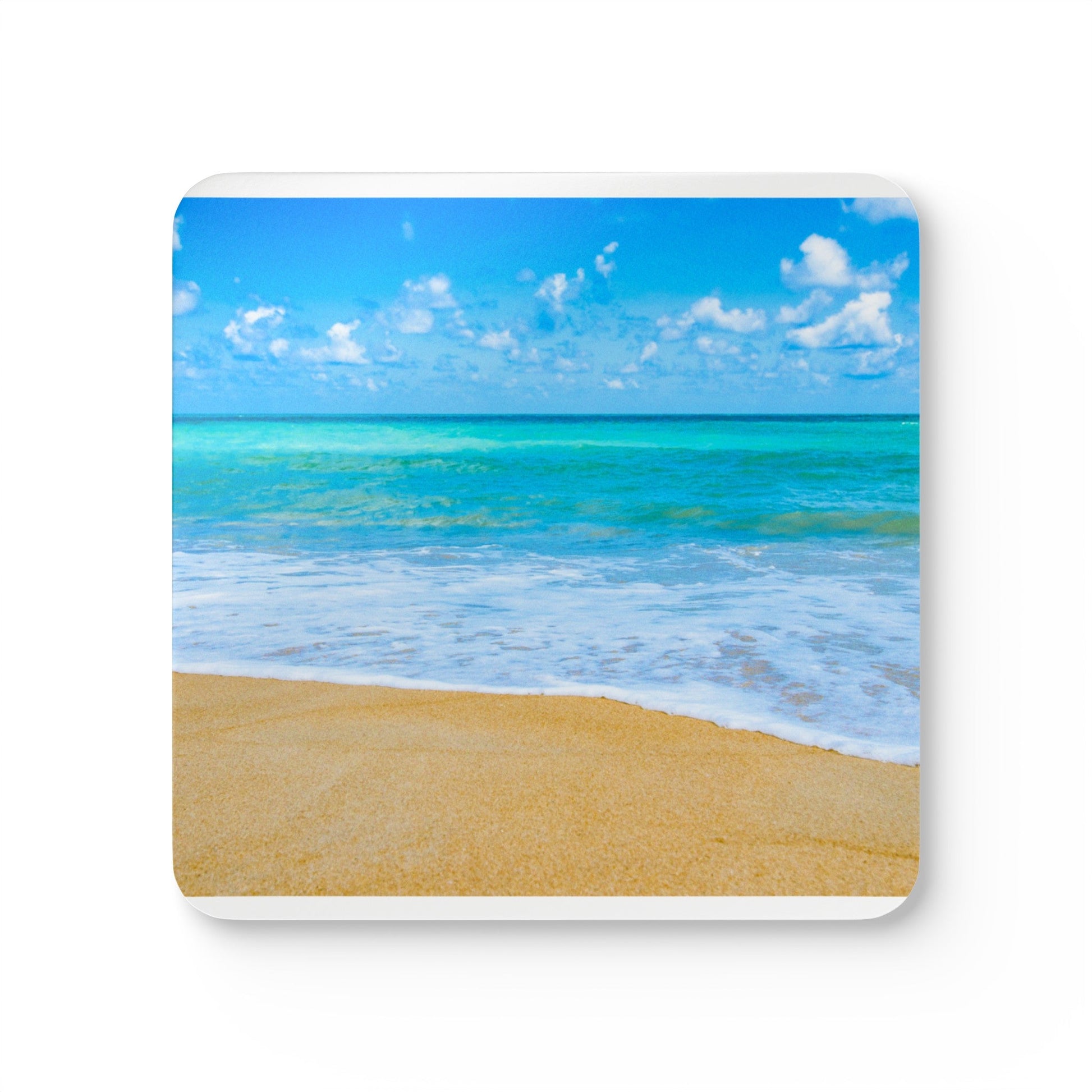 Blue Beach Print Corkwood Coaster Set | Home DecorSush Dopamine Decor