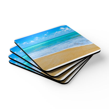 Blue Beach Print Corkwood Coaster Set | Home DecorSush Dopamine Decor