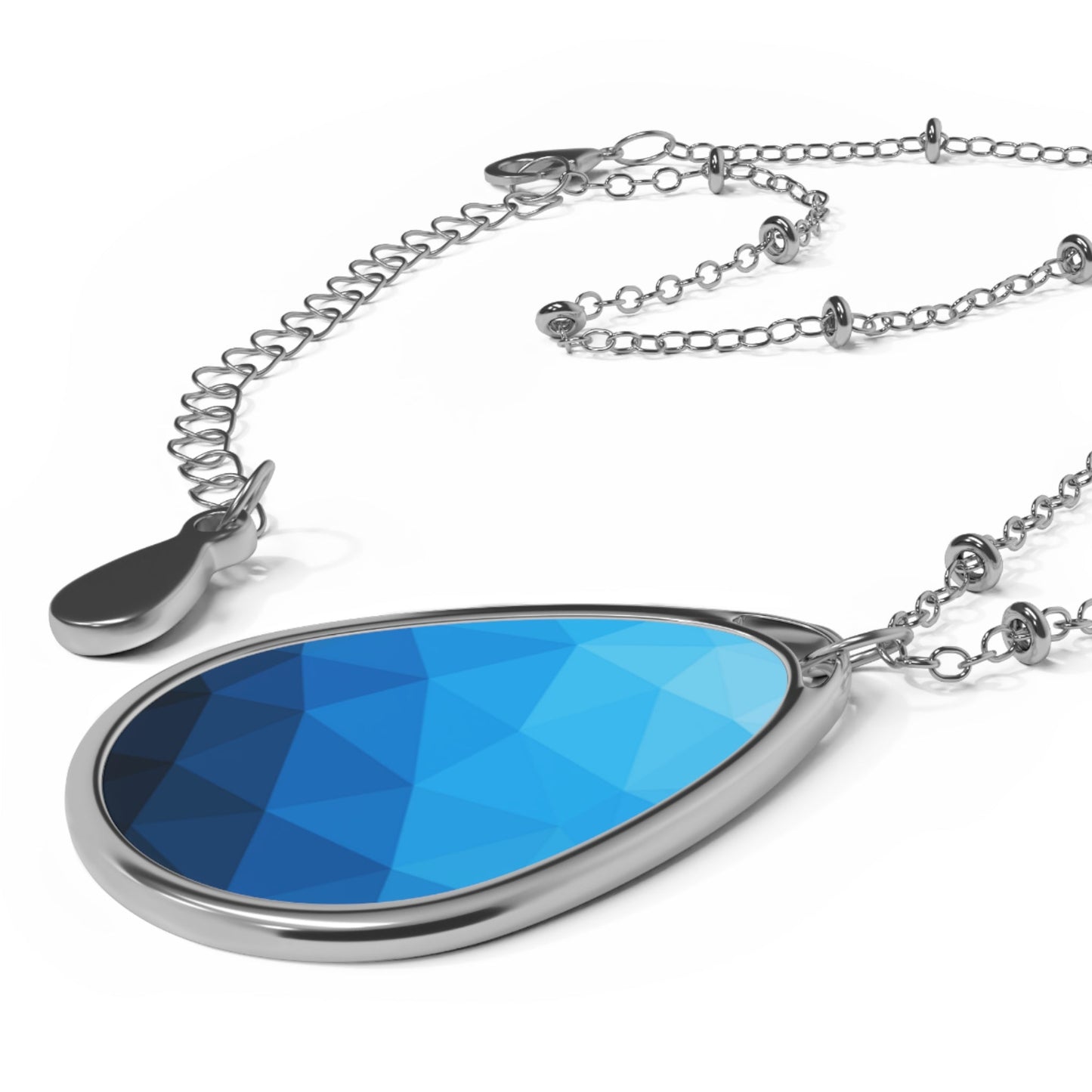 Blue Geometric Design Oval Pendant NeckpieceSush Dopamine Decor