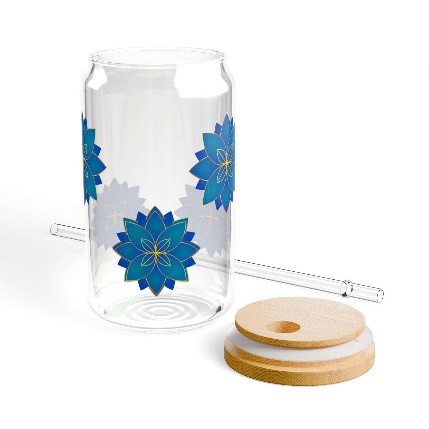 Blue Mandala Sippy Cup, Sipper Jar with Lid, 16oz, To - go Cup, Take Away Tumbler, Durable, BPA Free and FDA certified, Sipper GlassSush Dopamine Decor