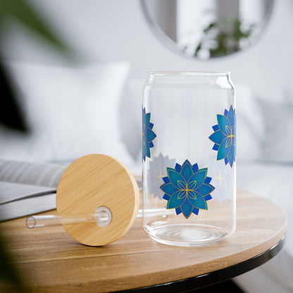 Blue Mandala Sippy Cup, Sipper Jar with Lid, 16oz, To - go Cup, Take Away Tumbler, Durable, BPA Free and FDA certified, Sipper GlassSush Dopamine Decor