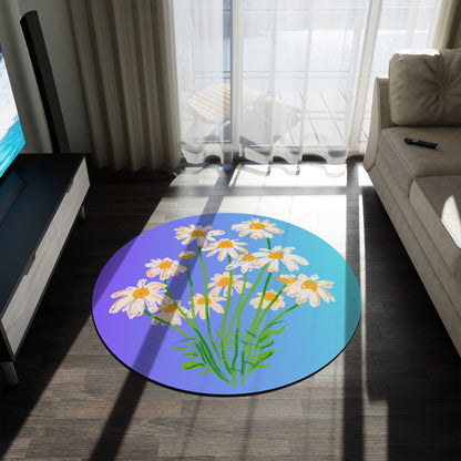 Bright Blue Gradient Floral Print Round Rug | Home DecorSush Dopamine Decor