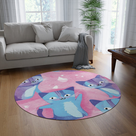 Cute Kitty Print Round Rug, Cat Friendly Durable Carpet, Home Decor, Cat Friendly RugSush Dopamine Decor