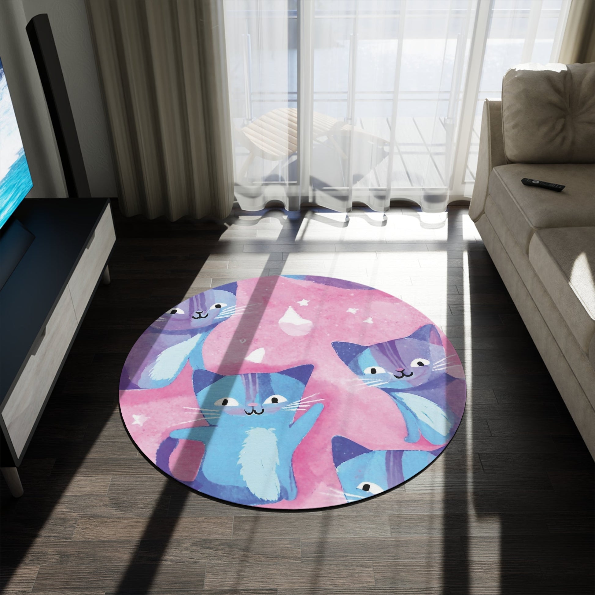 Cute Kitty Print Round Rug, Cat Friendly Durable Carpet, Home Decor, Cat Friendly RugSush Dopamine Decor