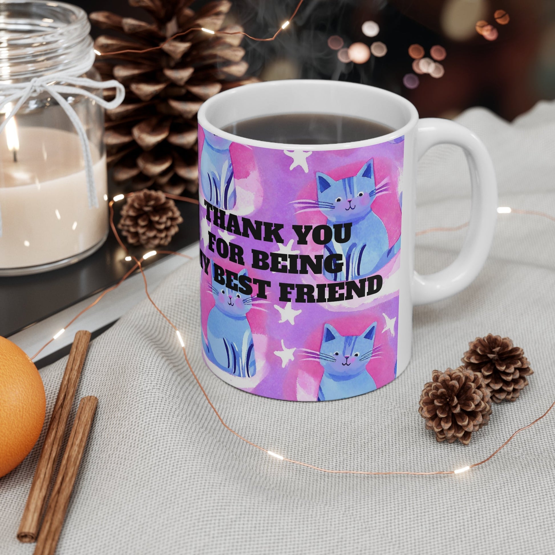 Cute pink purple cat Design Ceramic Mug | Perfect for giftSush Dopamine Decor