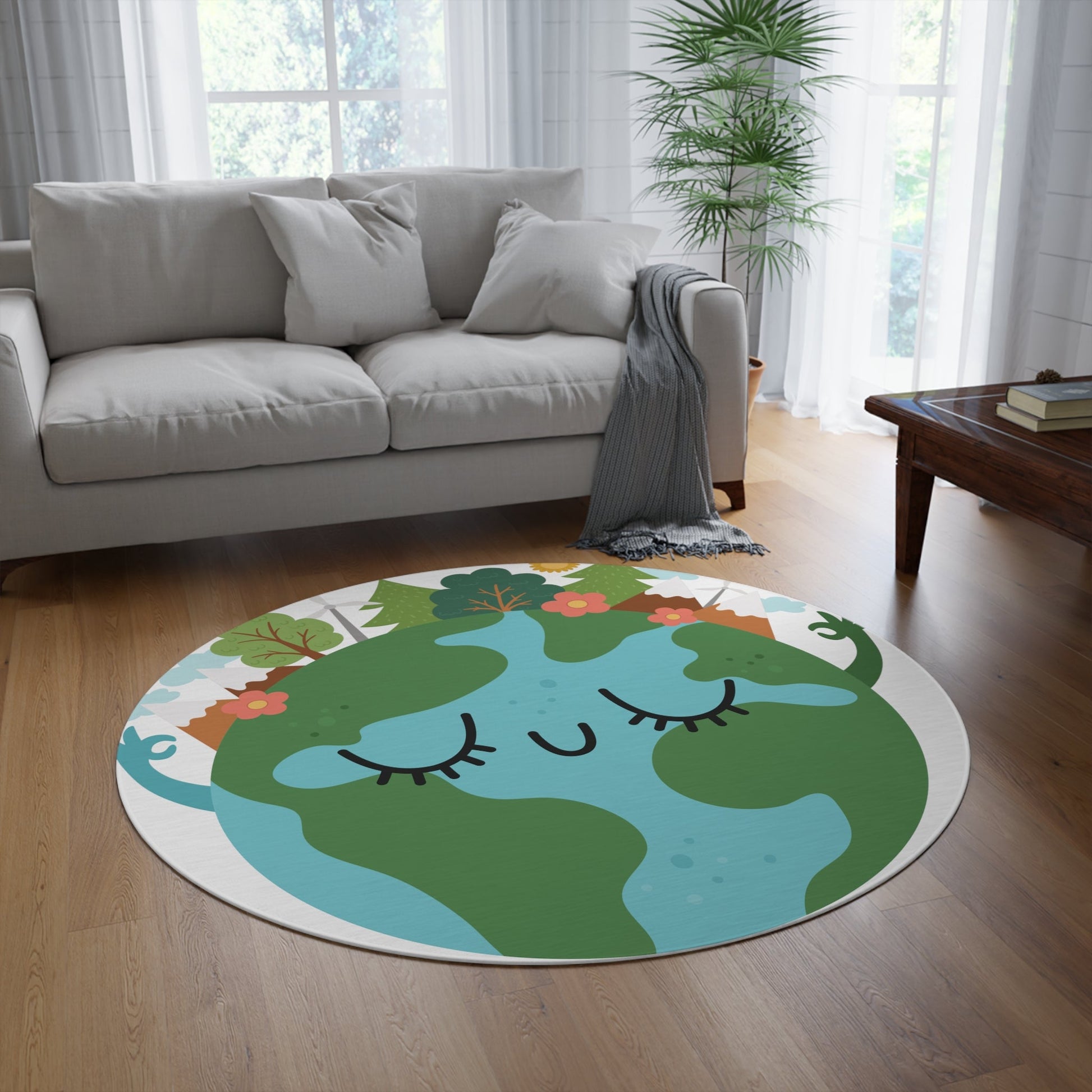 Cute Rug for School, Library, Durable Carpet, Home Decor, Earth Rug, Nature Lovers CarpetSush Dopamine Decor