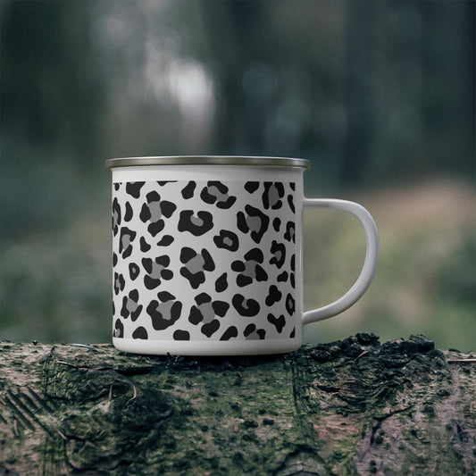 Enamel Camping Mug with White and Black leopard printSush Dopamine Decor