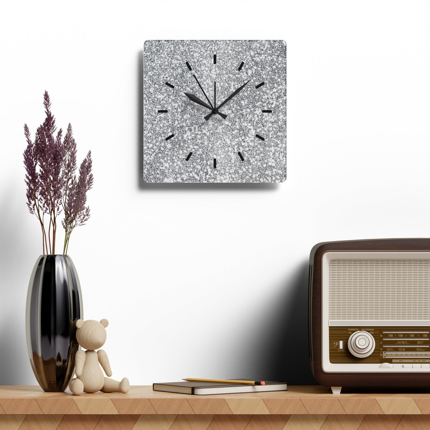 Faux Silver glitter Wall Clock, Modern Dopamine DecorSush Dopamine Decor