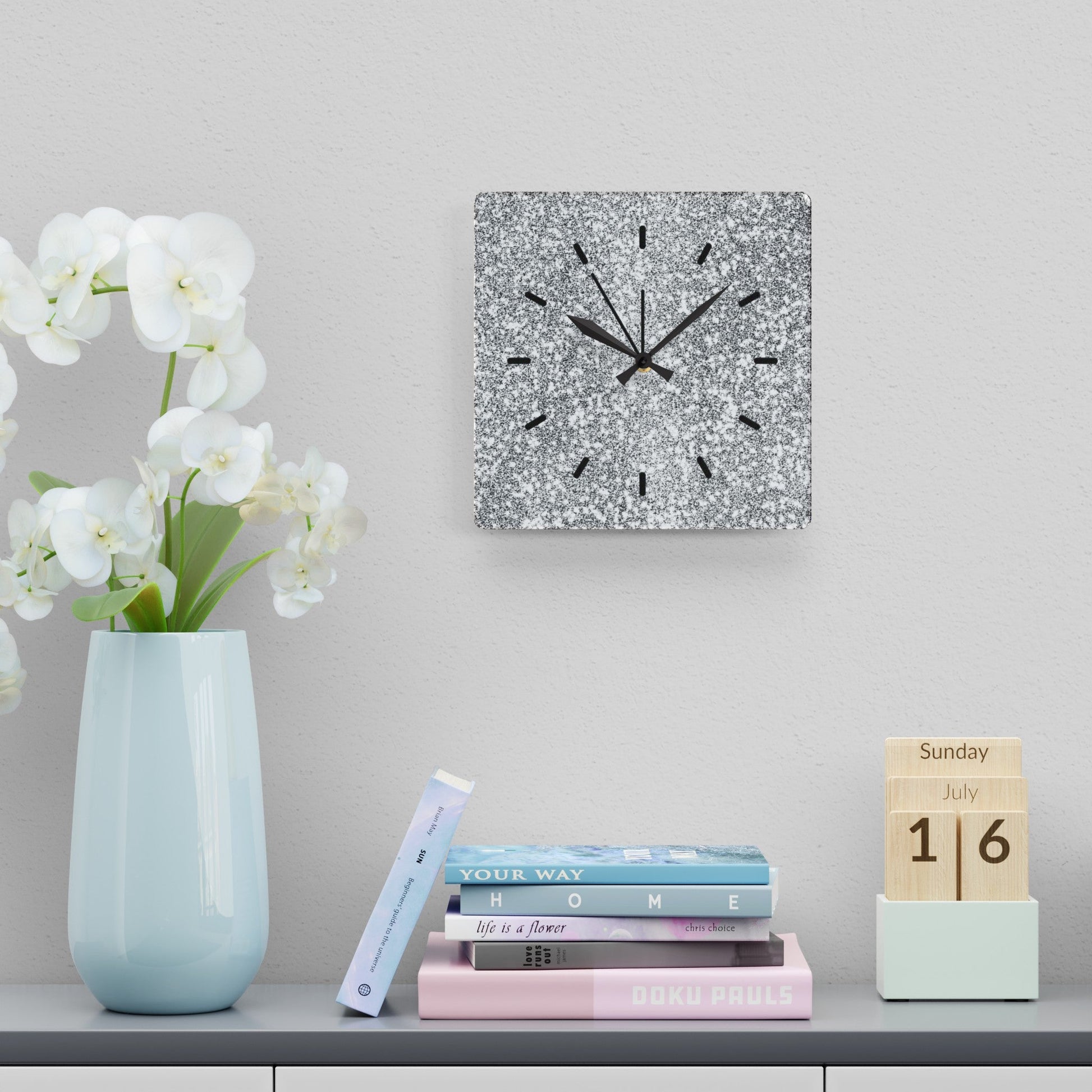 Faux Silver glitter Wall Clock, Modern Dopamine DecorSush Dopamine Decor