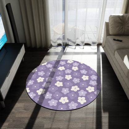 Floral Round Rug, Cute Floral Purple Carpet, Modern Home DecorSush Dopamine Decor