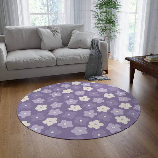 Floral Round Rug, Cute Floral Purple Carpet, Modern Home DecorSush Dopamine Decor