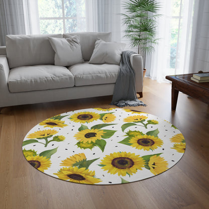 Floral Sunflower Round Rug, Yellow Carpet for DecorSush Dopamine Decor