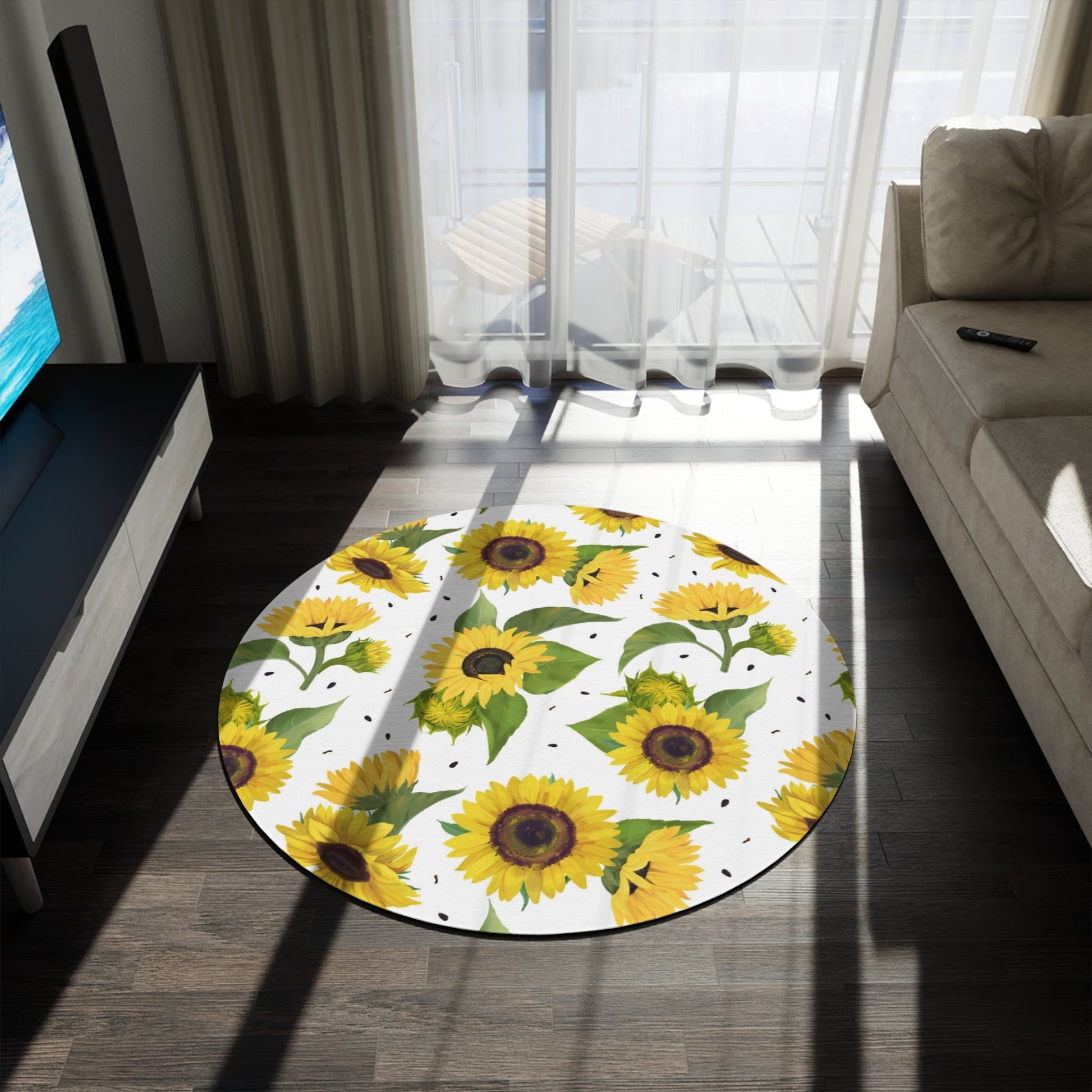 Floral Sunflower Round Rug, Yellow Carpet for DecorSush Dopamine Decor