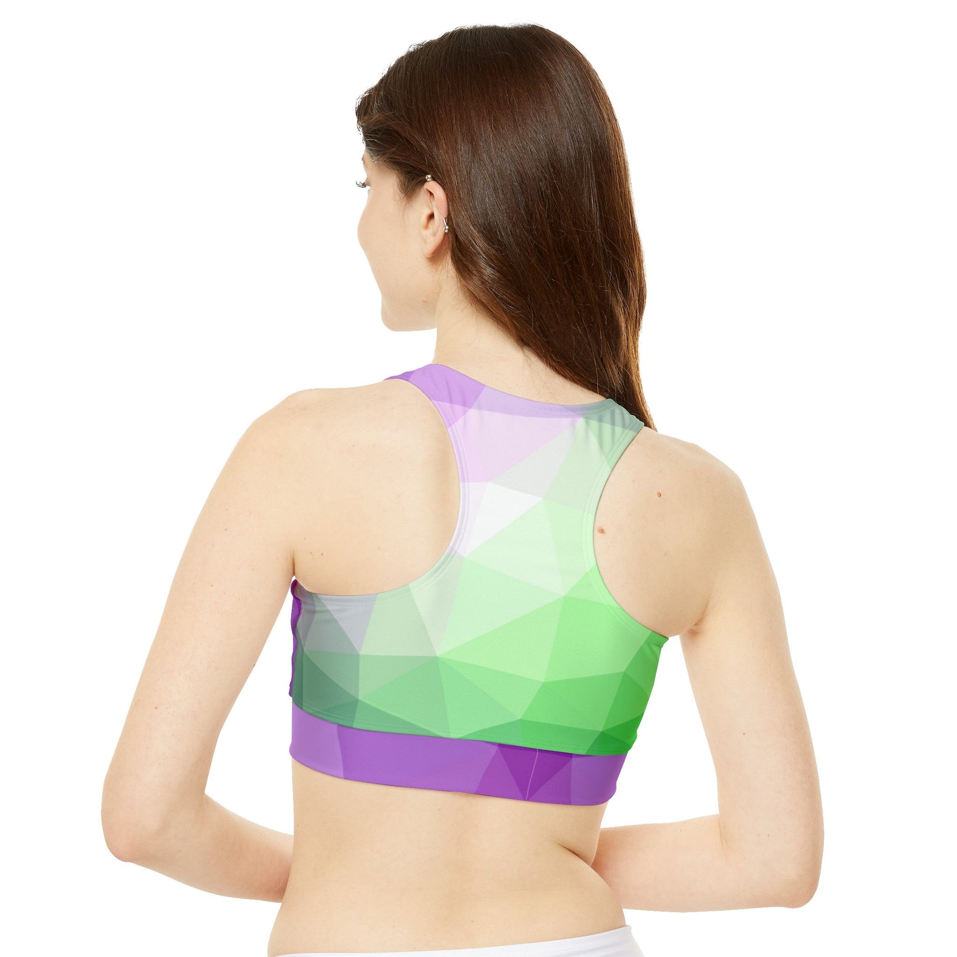 Geometric Green Purple design Crop Bikini Top (AOP), High Neck , Stretchy Fabric, Removable cups for ApparelsSush Dopamine Decor