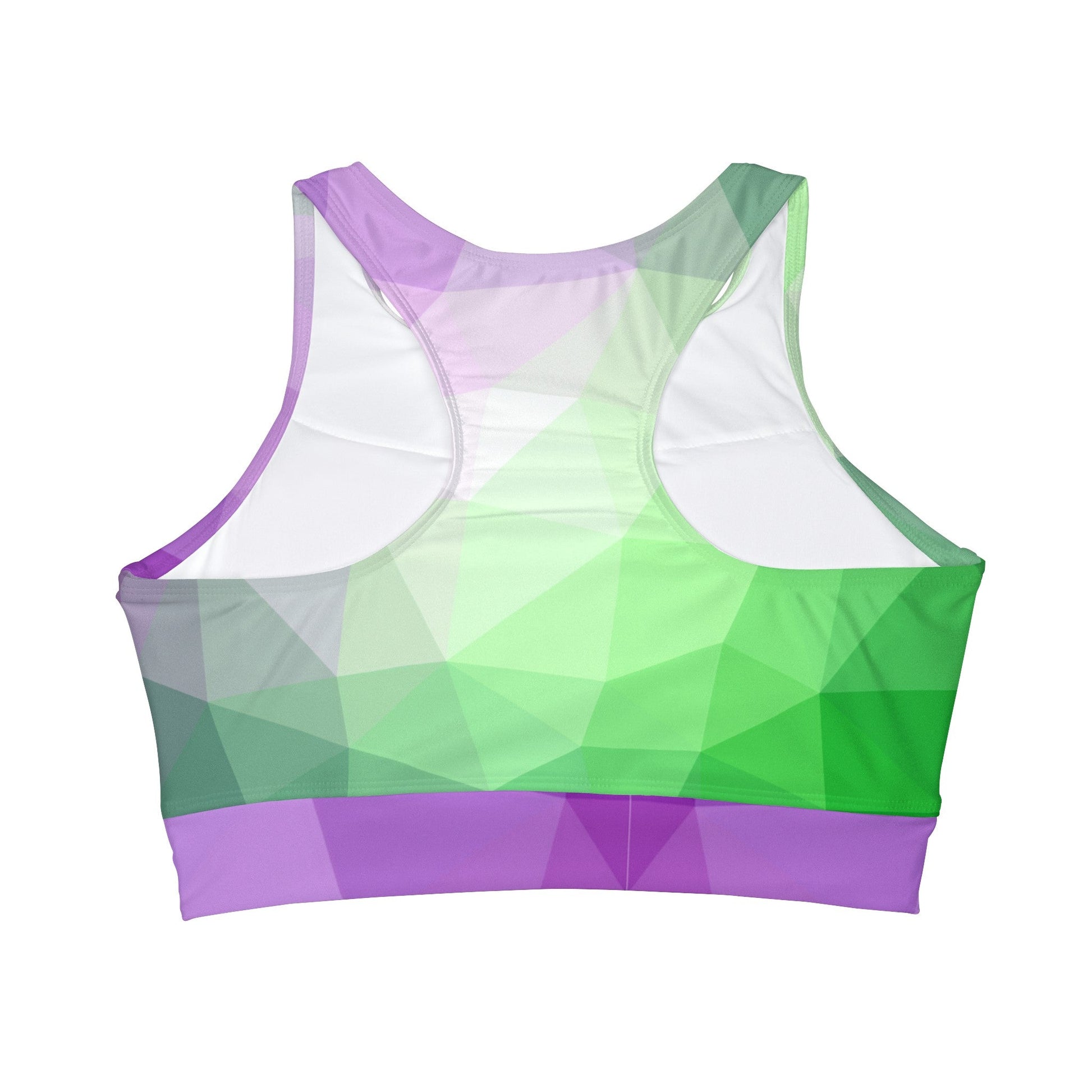 Geometric Green Purple design Crop Bikini Top (AOP), High Neck , Stretchy Fabric, Removable cups for ApparelsSush Dopamine Decor