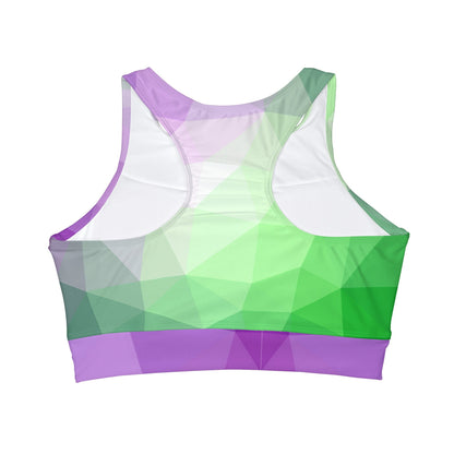 Geometric Green Purple design Crop Bikini Top (AOP), High Neck , Stretchy Fabric, Removable cups for ApparelsSush Dopamine Decor