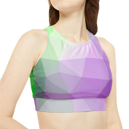 Geometric Green Purple design Crop Bikini Top (AOP), High Neck , Stretchy Fabric, Removable cups for ApparelsSush Dopamine Decor