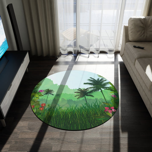 Green Nature Lovers Round Rug, Green Landscape Carpet, Modern Home DecorSush Dopamine Decor