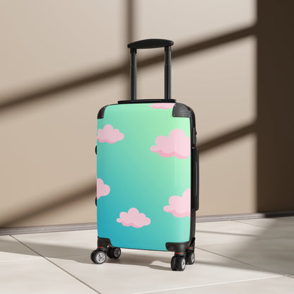 Green Travel Bag with Pink Clouds, Bright Suitcase, Gradient Cabin Bag, Durable travel suitcaseSush Dopamine Decor