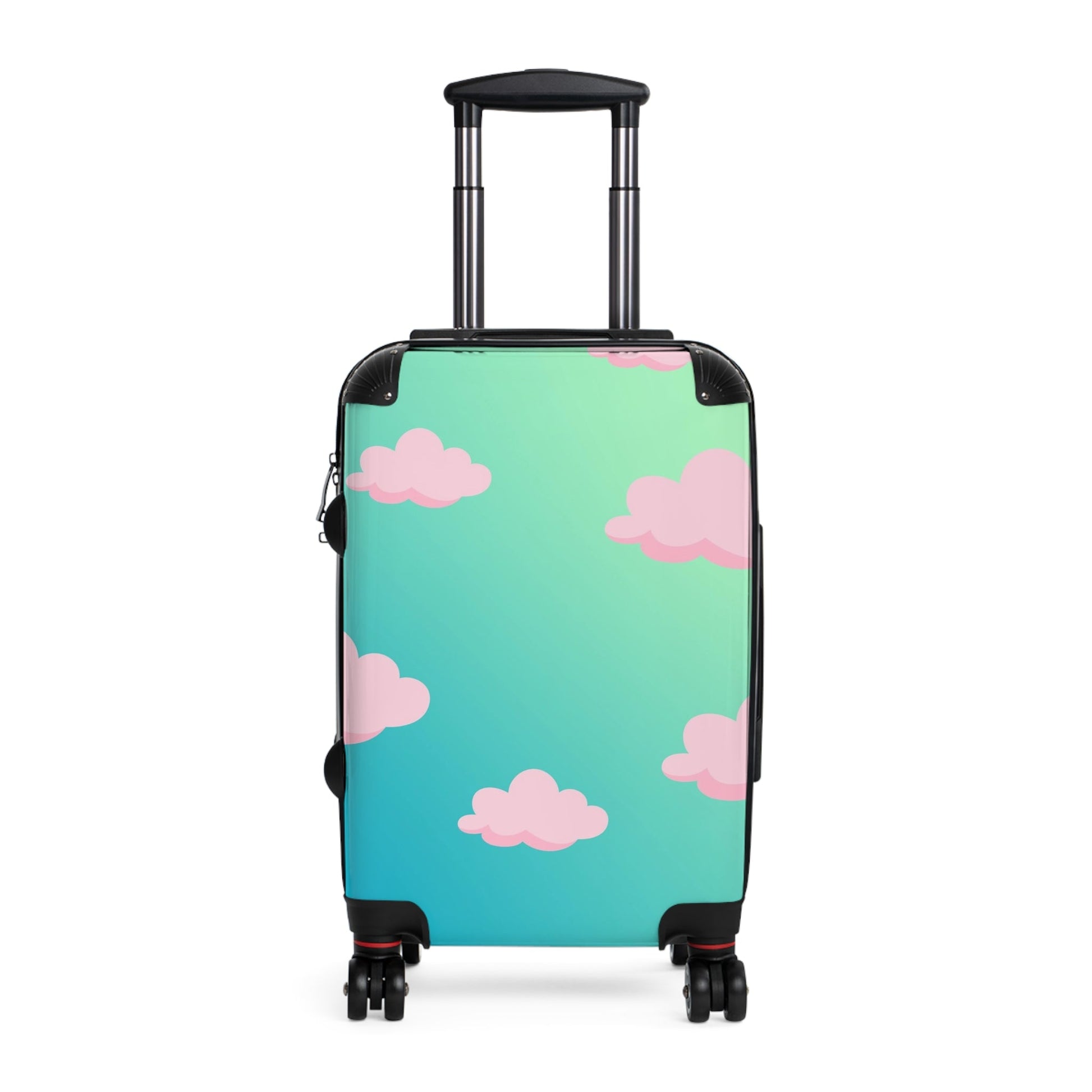 Green Travel Bag with Pink Clouds, Bright Suitcase, Gradient Cabin Bag, Durable travel suitcaseSush Dopamine Decor