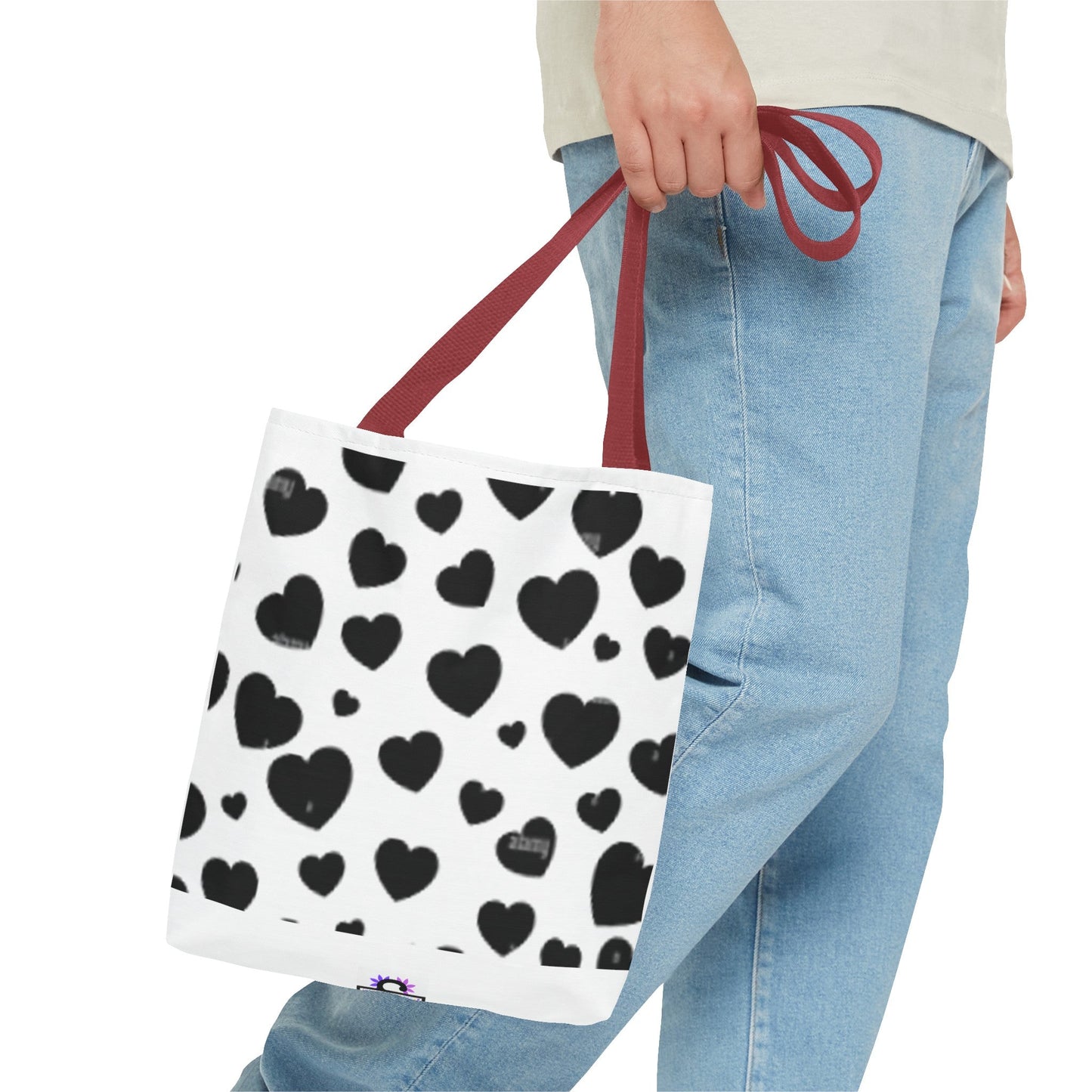 Heart print black and white Tote Bag (AOP)Sush Dopamine Decor