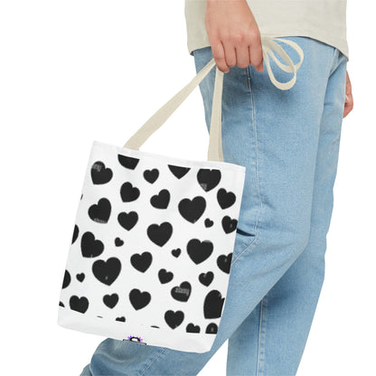 Heart print black and white Tote Bag (AOP)Sush Dopamine Decor