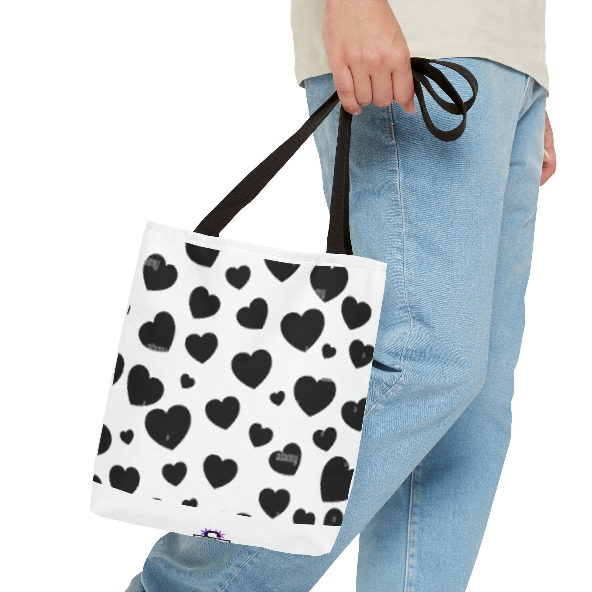 Heart print black and white Tote Bag (AOP)Sush Dopamine Decor