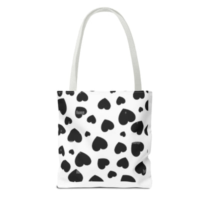 Heart print black and white Tote Bag (AOP)Sush Dopamine Decor