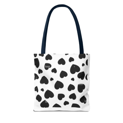 Heart print black and white Tote Bag (AOP)Sush Dopamine Decor