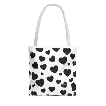 Heart print black and white Tote Bag (AOP)Sush Dopamine Decor