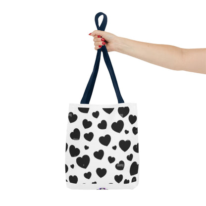 Heart print black and white Tote Bag (AOP)Sush Dopamine Decor