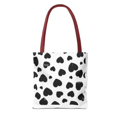 Heart print black and white Tote Bag (AOP)Sush Dopamine Decor