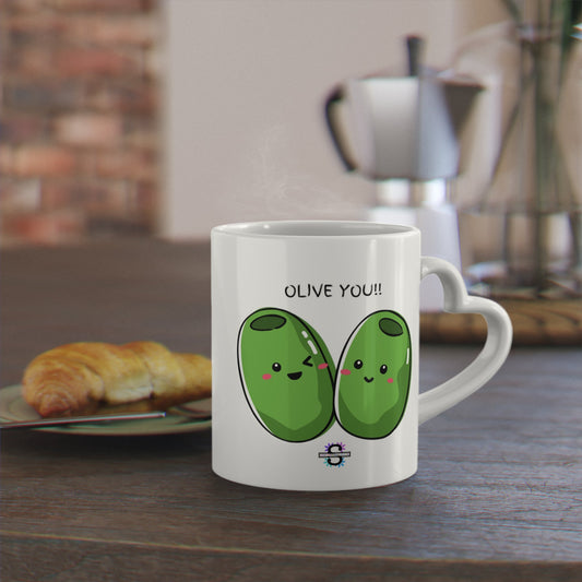 Heart - Shaped Mug - Olive you! Cute gift for valentinesSush Dopamine Decor