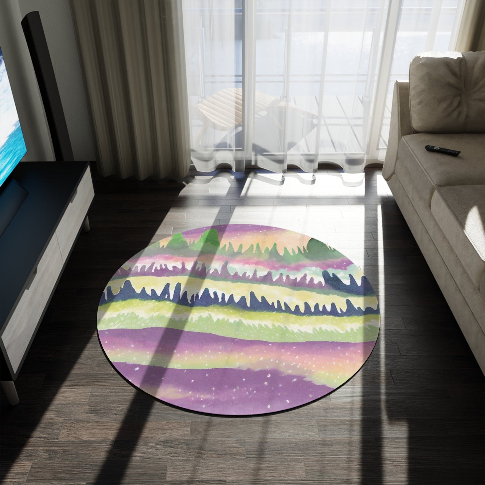 Landscape Design Round Rug, Durable Carpet, Home DecorSush Dopamine Decor