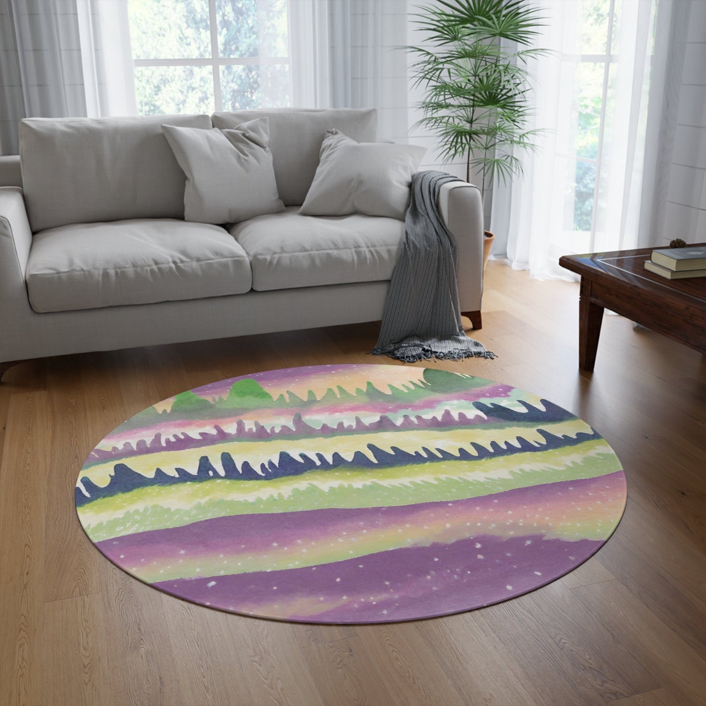 Landscape Design Round Rug, Durable Carpet, Home DecorSush Dopamine Decor