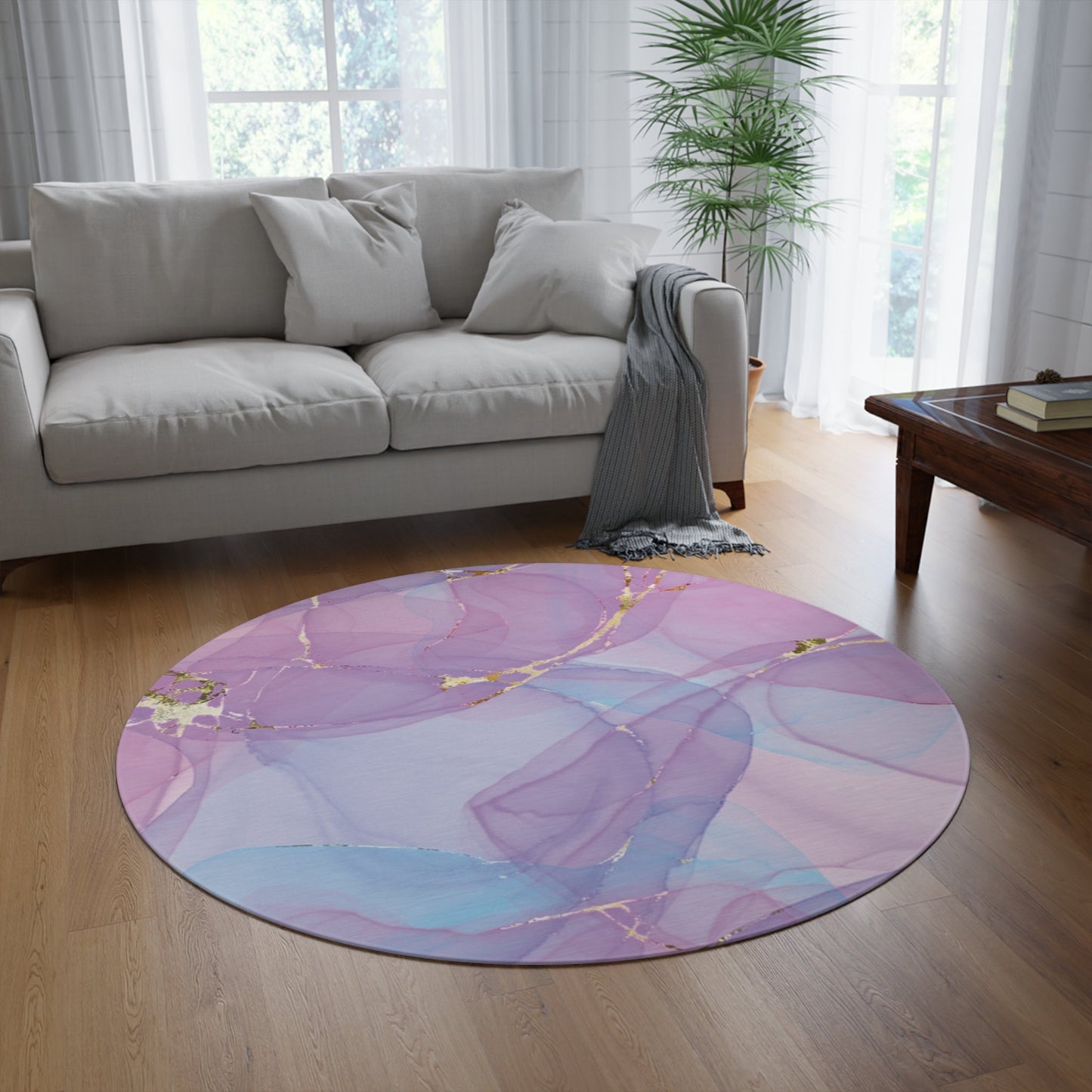 Marble Design Round Rug, Pink Blue Carpet Design, Home Decor, Minimalistic CarpetsSush Dopamine Decor