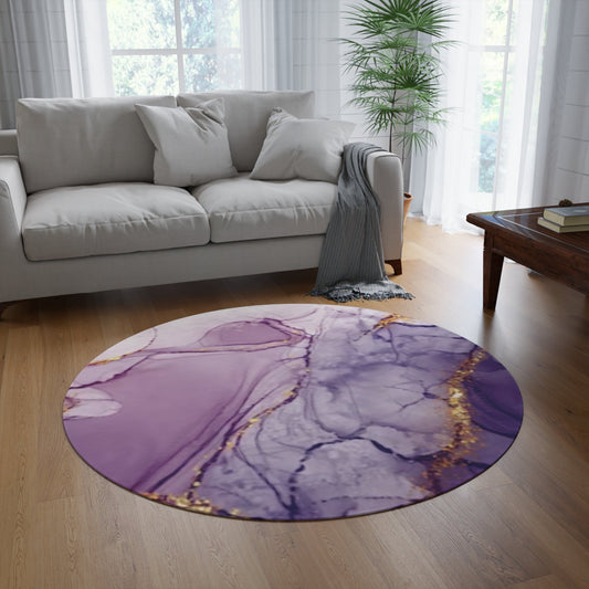 Marble Design Round Rug, Purple Durable Carpet, Pink Rug for Dorm, Home DecorSush Dopamine Decor