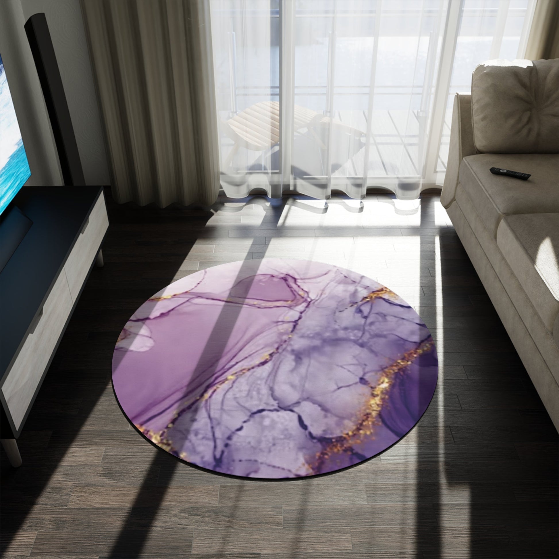 Marble Design Round Rug, Purple Durable Carpet, Pink Rug for Dorm, Home DecorSush Dopamine Decor