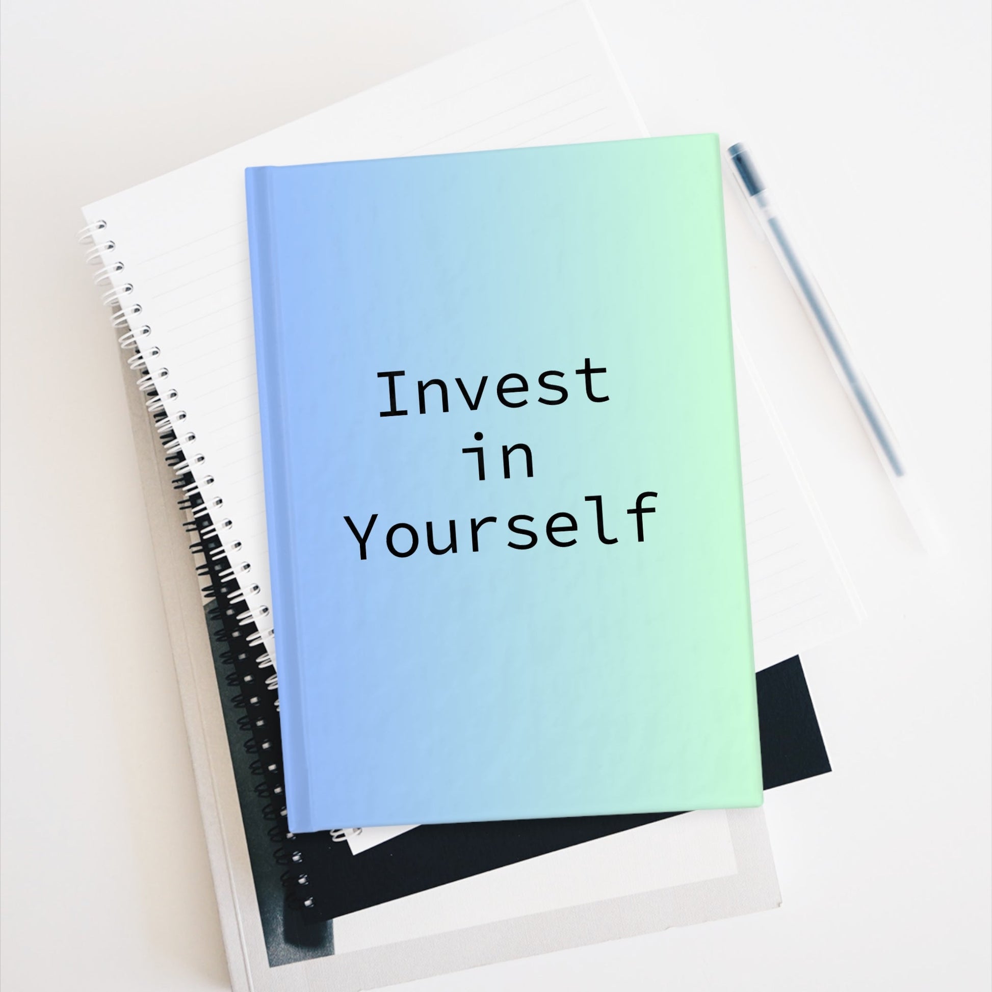 Motivational Blue Green Gradient Hardcover Journal - Blank, 128 blank pages, One size: 5" x 7" (12.7 x 17.8 cm), Full wraparound print, Casewrap bindingSush Dopamine Decor