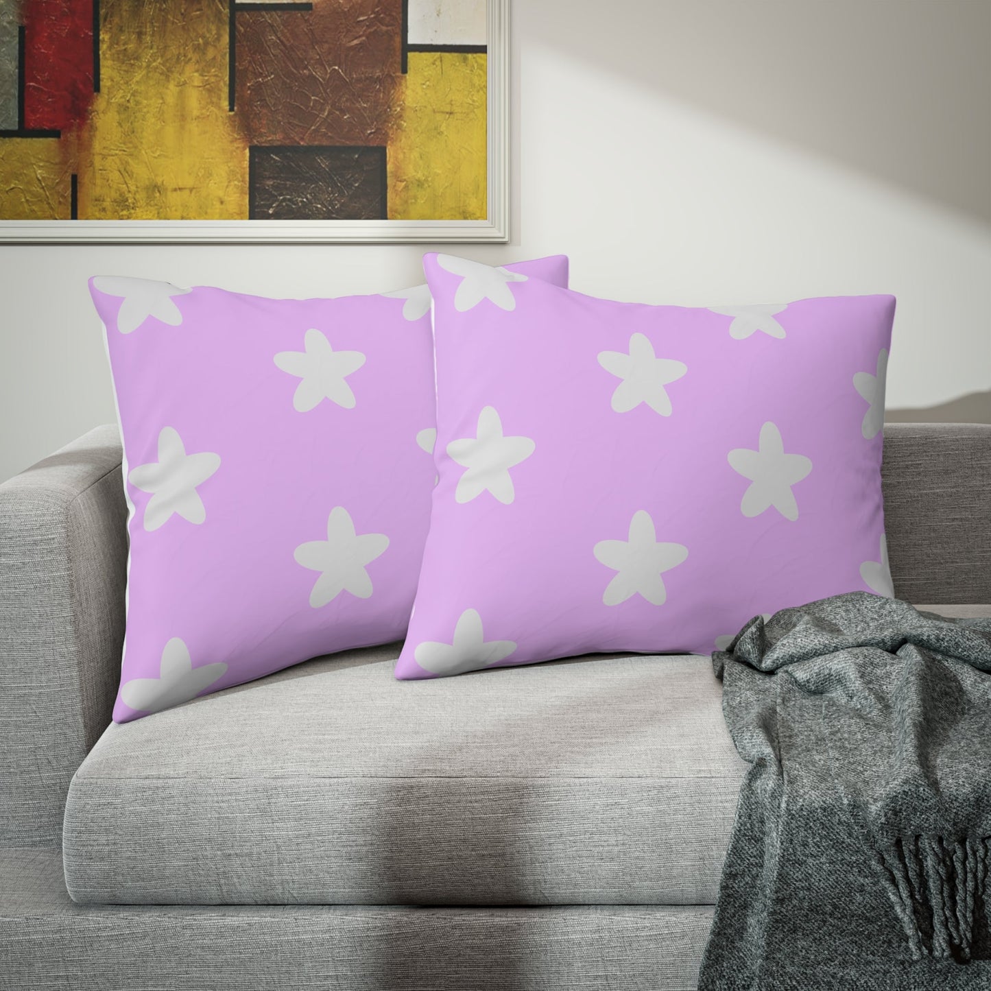 Pink and White Floral Pillow ShamSush Dopamine Decor