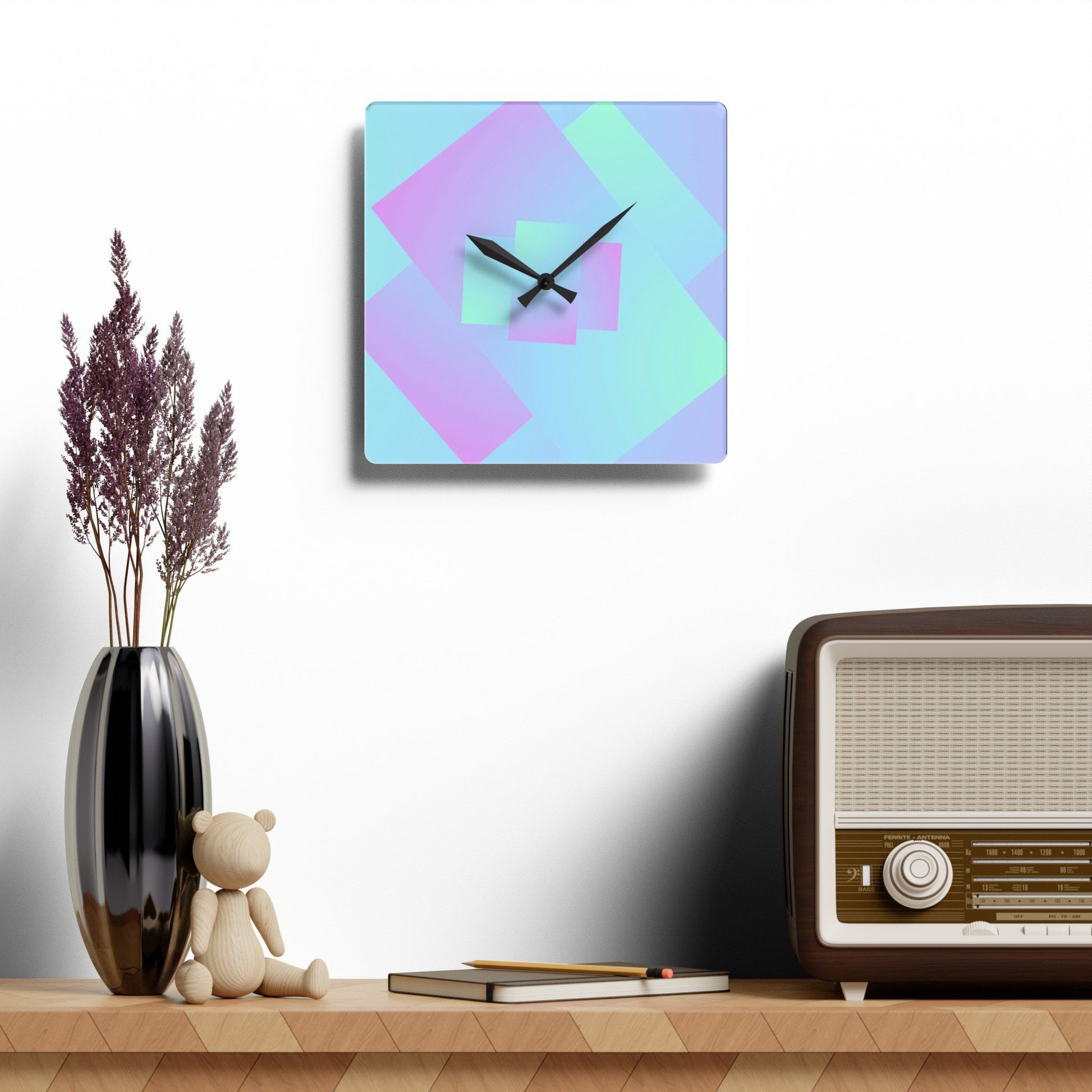 Pink Blue Abstract print Gradient Acrylic Wall Clock, Analog for Home DecorSush Dopamine Decor