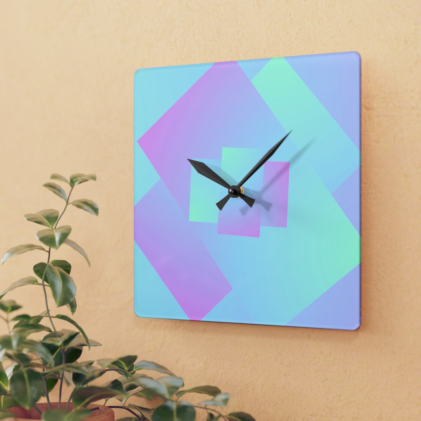 Pink Blue Abstract print Gradient Acrylic Wall Clock, Analog for Home DecorSush Dopamine Decor