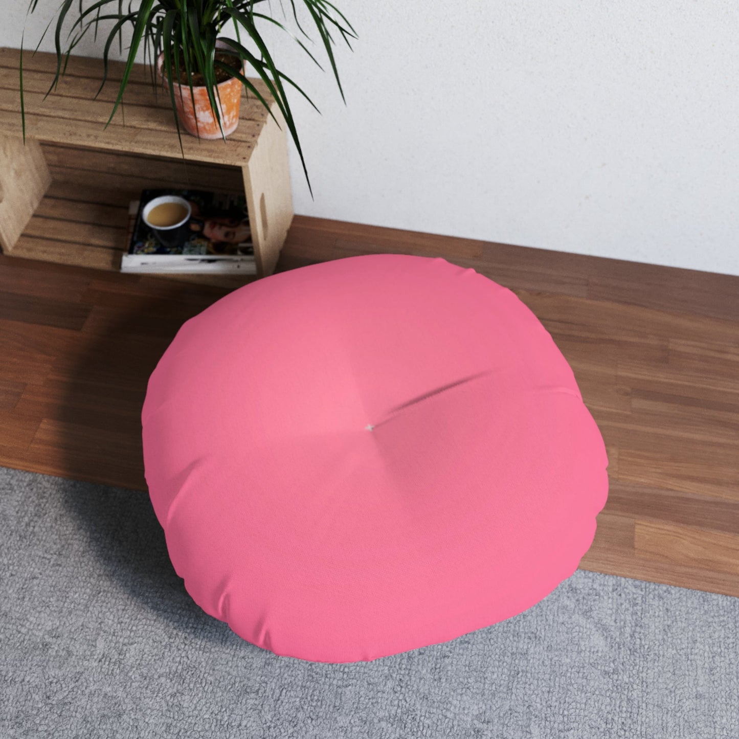 Pink Solid Tufted Floor Pillow, Round Pillow, Living Room Cushion, Home Decor PillowSush Dopamine Decor