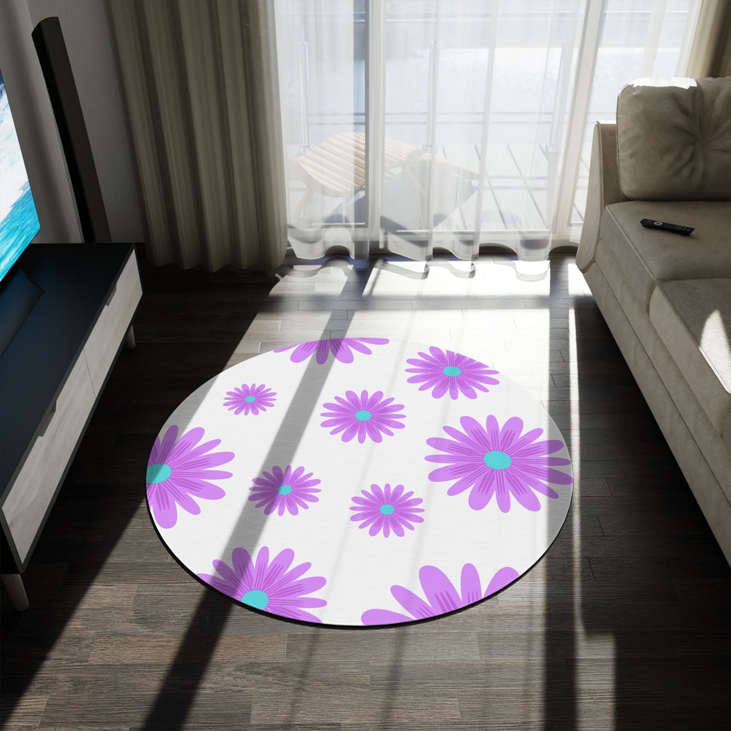 Purple and White Floral Print Round Rug |Home DecorSush Dopamine Decor