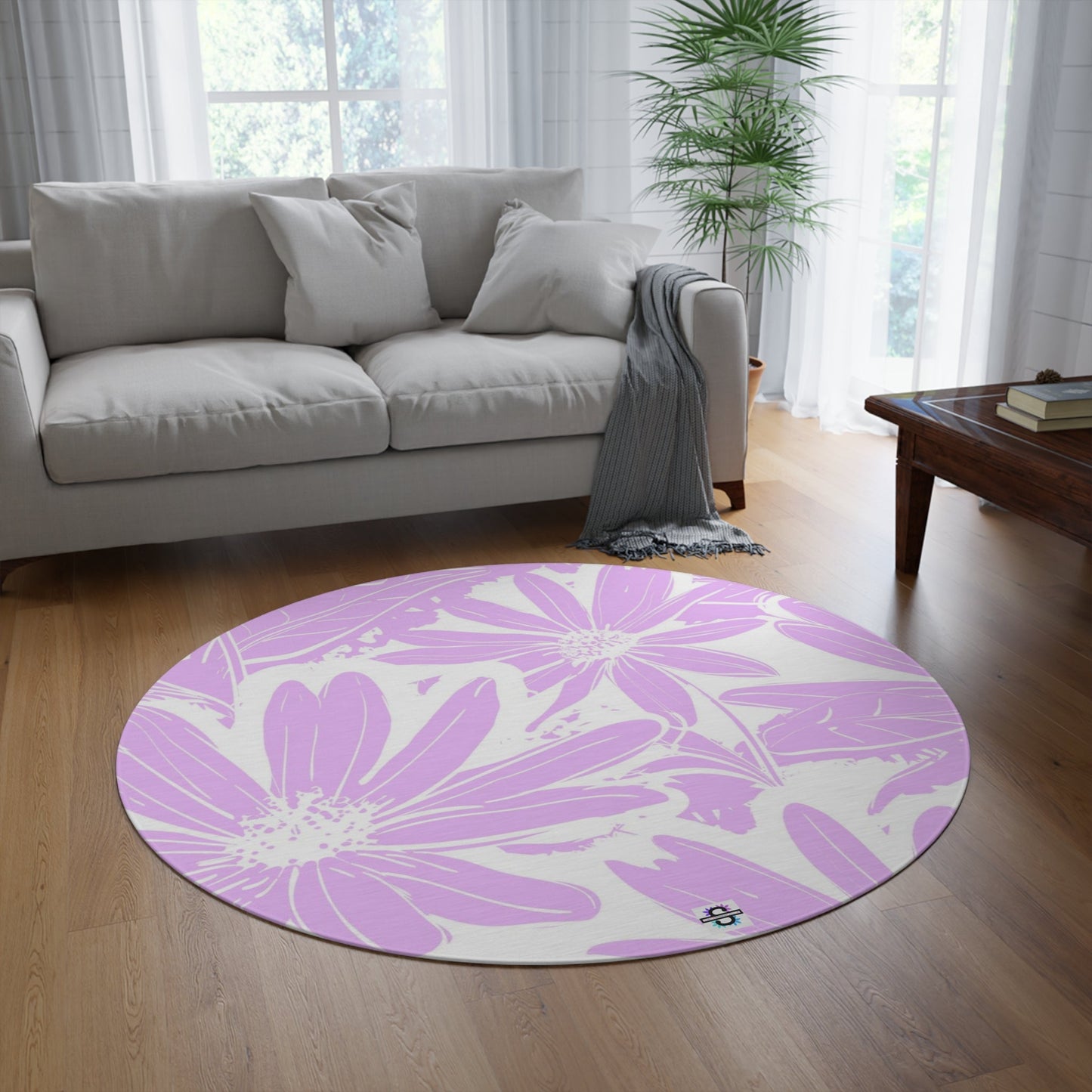 Purple and White Floral Round Rug | Home DecorSush Dopamine Decor