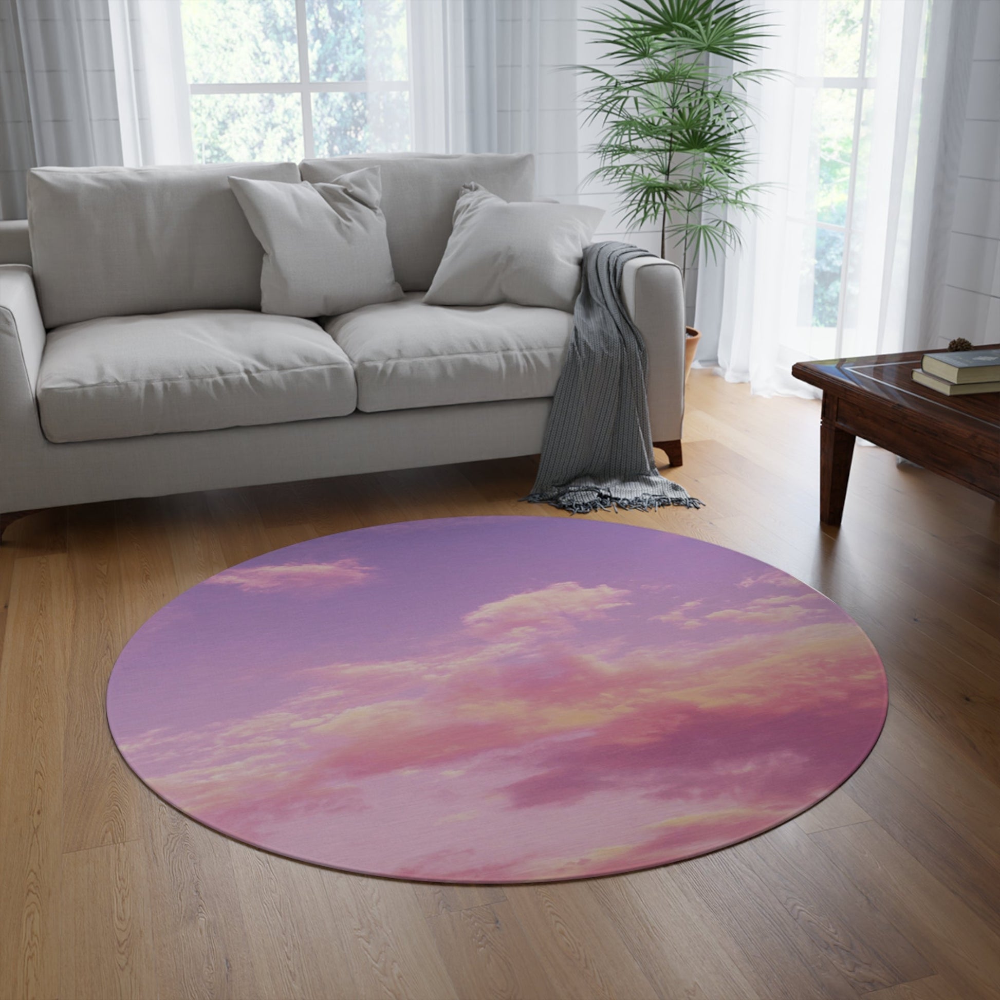 Purple Cloudy Print Round Rug | Home DecorSush Dopamine Decor