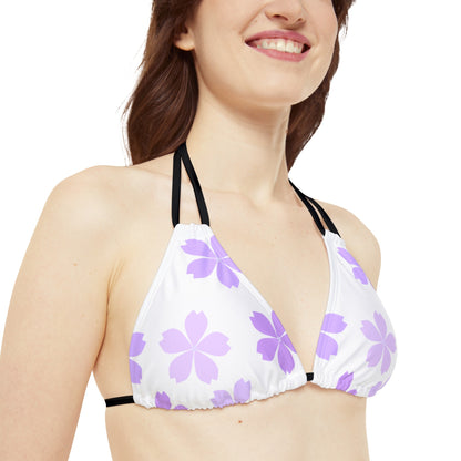 Purple Floral Lavender Bikini Top, Adjustable Straps, Removable Cups, Comfortable Bikini, ApparelsSush Dopamine Decor