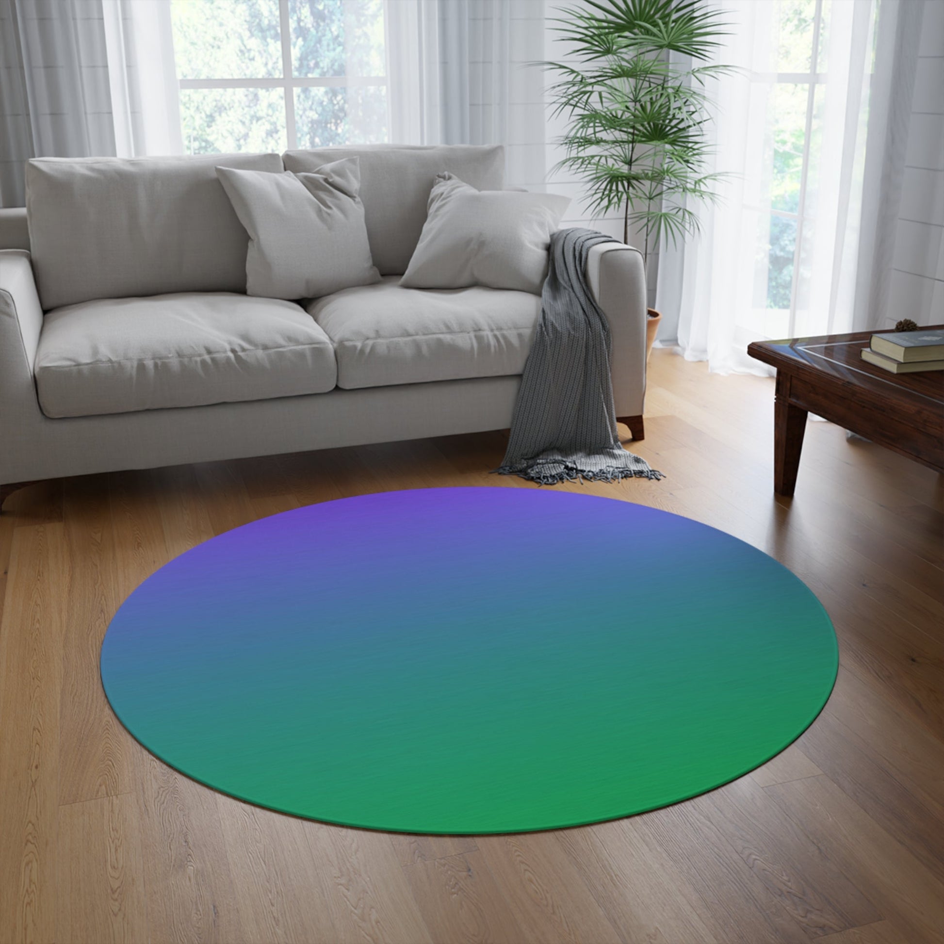 Purple Green Gradient Round Rug, Carpet For Living Room, Home Decor RugSush Dopamine Decor